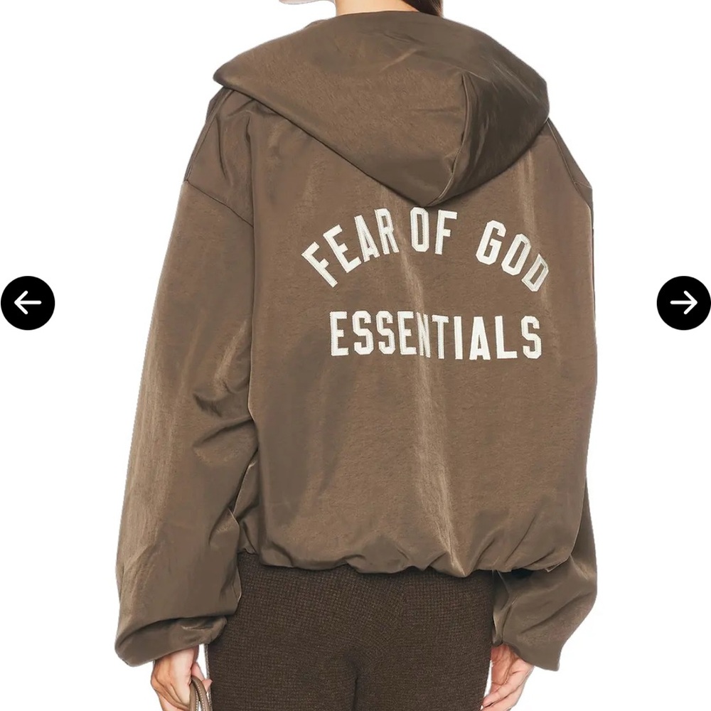 Fear of God Essentials Brown Textured Nylon Hooded Bomber Jacket